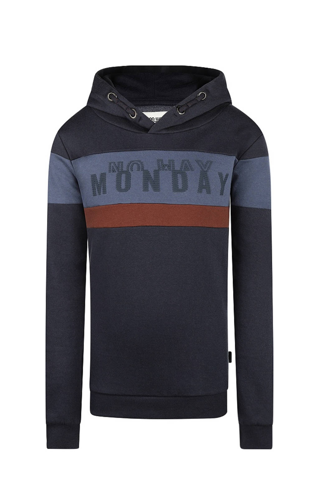 No Way Monday hoodie donkerblauw/grijsblauw/bruin