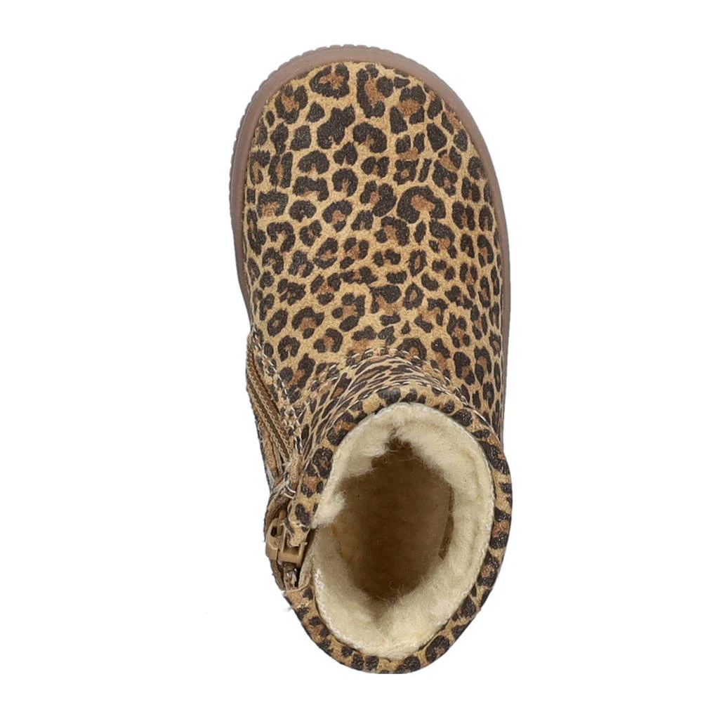 Nelson Kids gevoerde suède enkelboots met panterprint beige/zwart