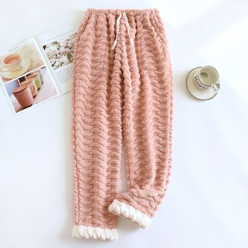 MelMount - Trekkoord taille tweekleurige koraal fleece rechte pijp pyjamabroek