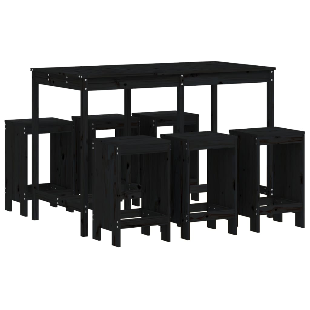 Ensemble de bar de jardin 7 pcs noir bois de pin massif