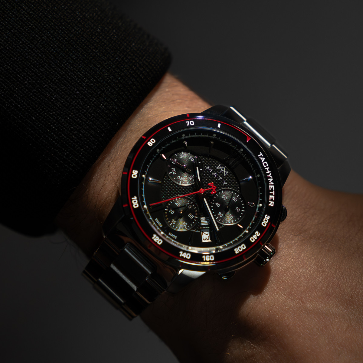 Montre MATY GM chronographe cadran noir bracelet acier
