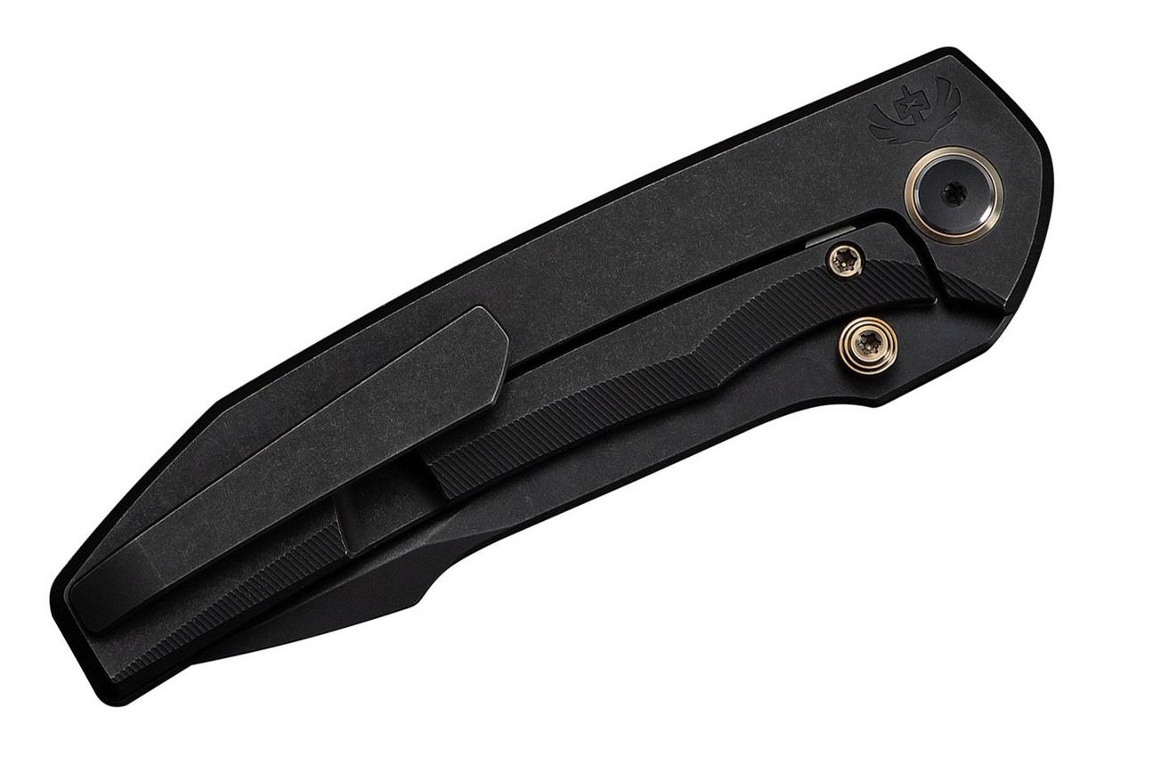 WE Knife Ryson WE24086-1 Blackwashed Böhler M390, Black Titanium, zakmes, Raven The Pirate design