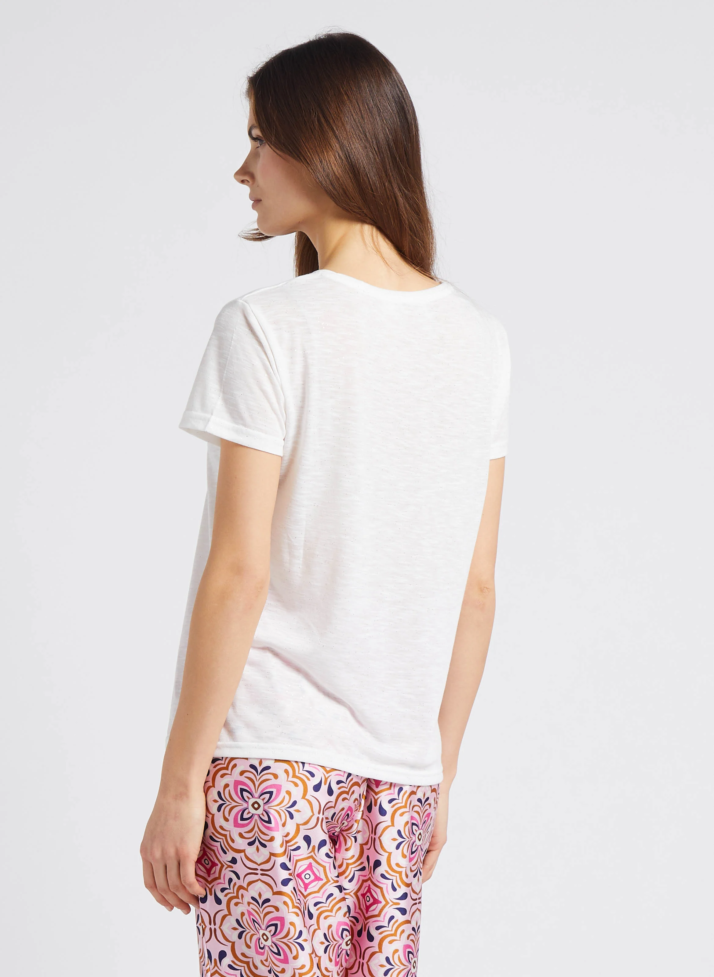 ELVA - Tee-shirt col rond pailleté | Blanc
