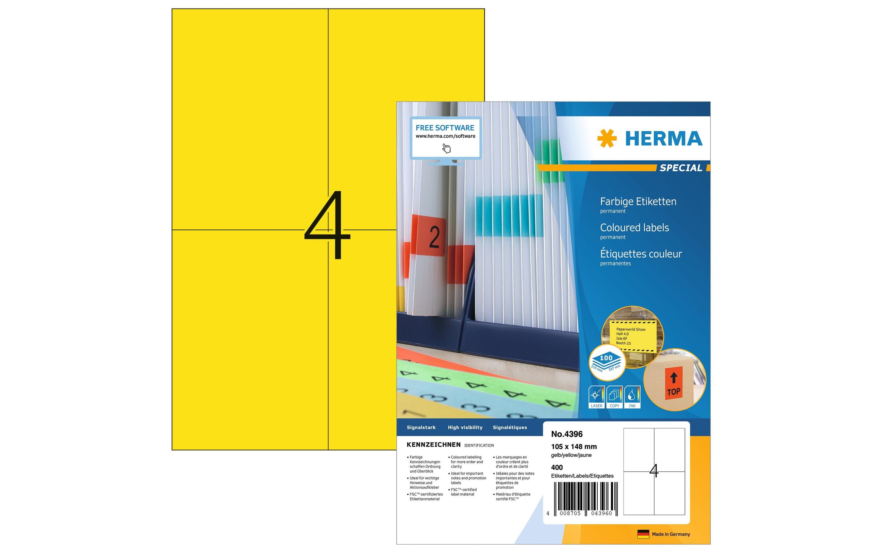 Universal-Etiketten 105 x 148 mm Gelb, 400 EtikettenFarbige Etiketten
