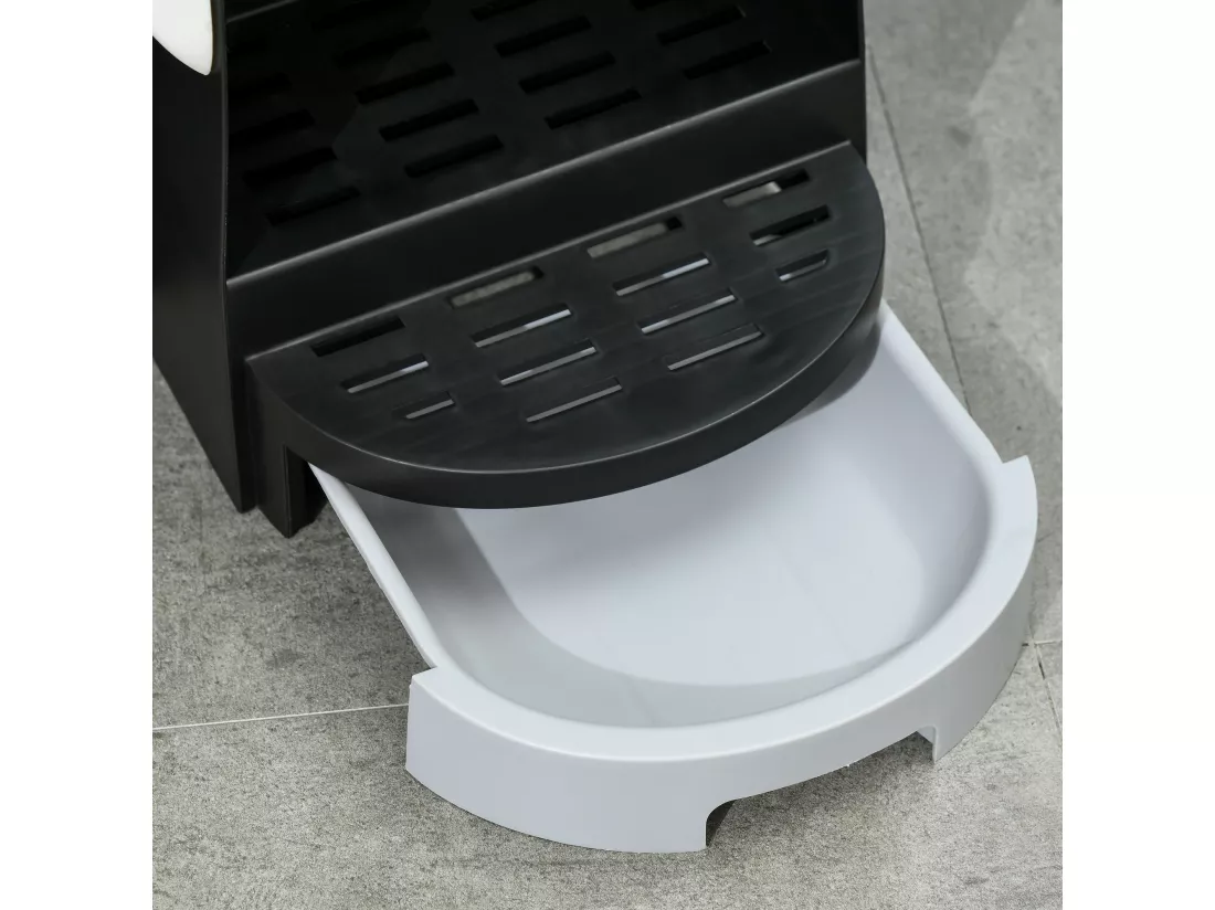 Maison de toilette litière pour chat design capsule spatiale - porte, capot ouvrant, pelle, 2 tiroirs amovibles - gris noir