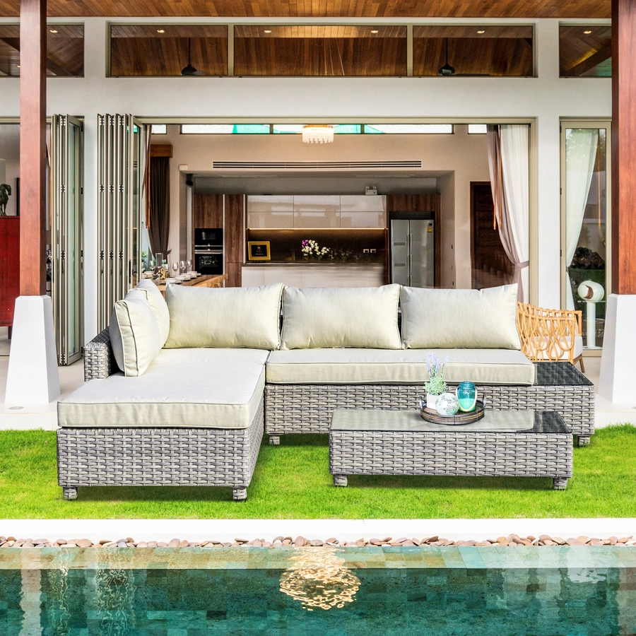 Outsunny Gartenmöbel Set mit Beistelltisch grau