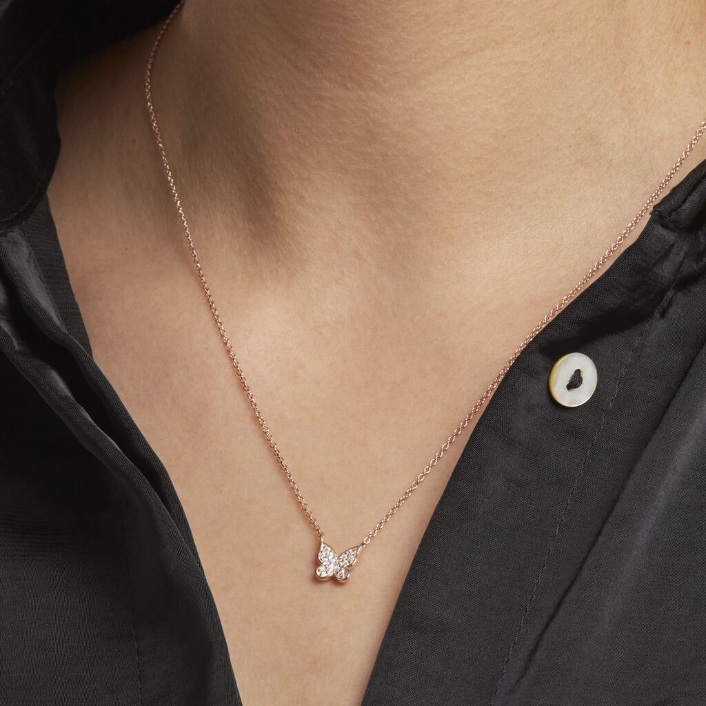 Collier Argent Rose Anne-lise Oxyde De Zirconium