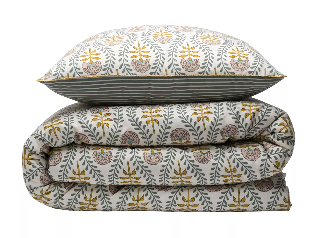 Parure de lit 2 personnes floral charme rayé 240x220cm