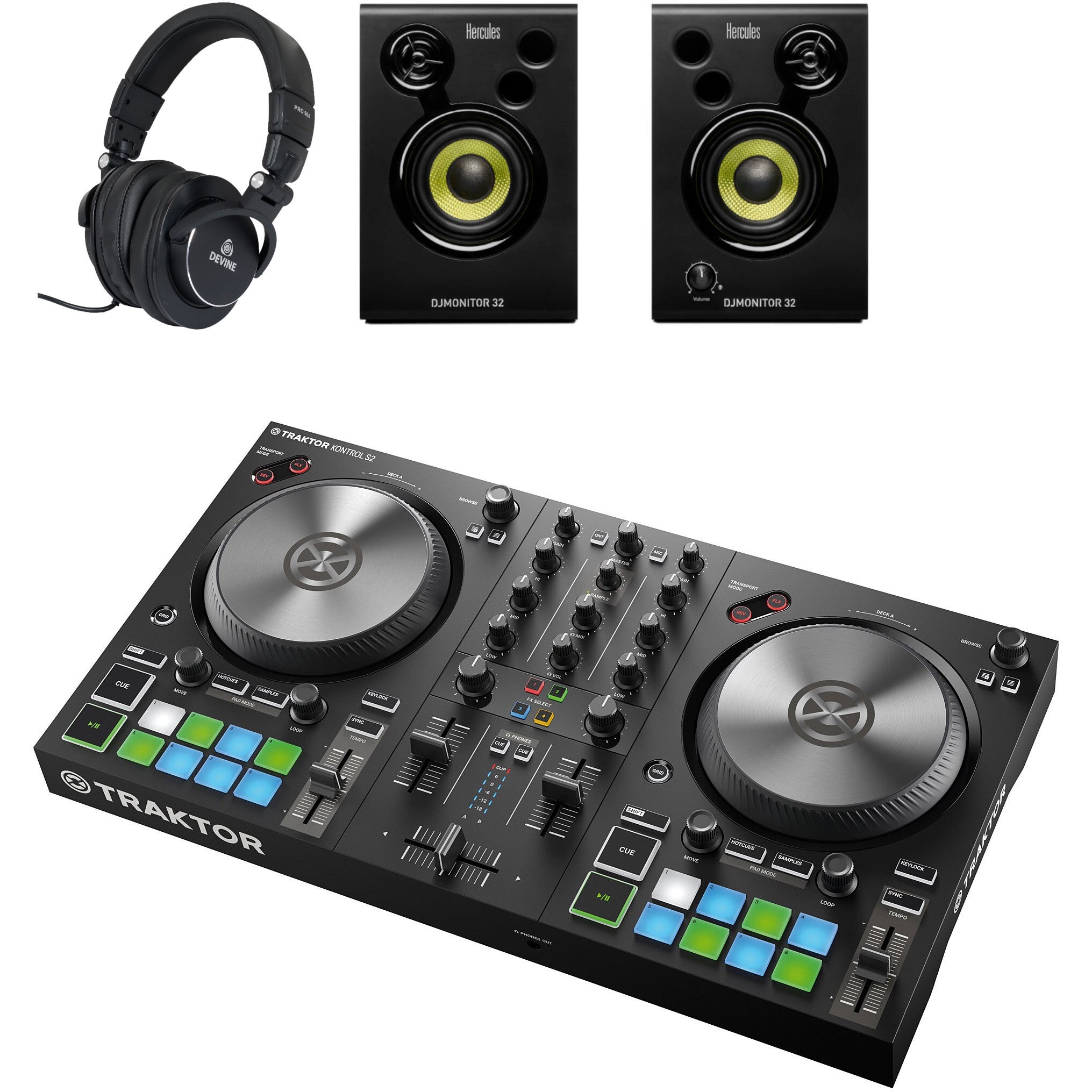 Native Instruments Traktor Kontrol S2 MK3 DJ-starterset met koptelefoon & speakers