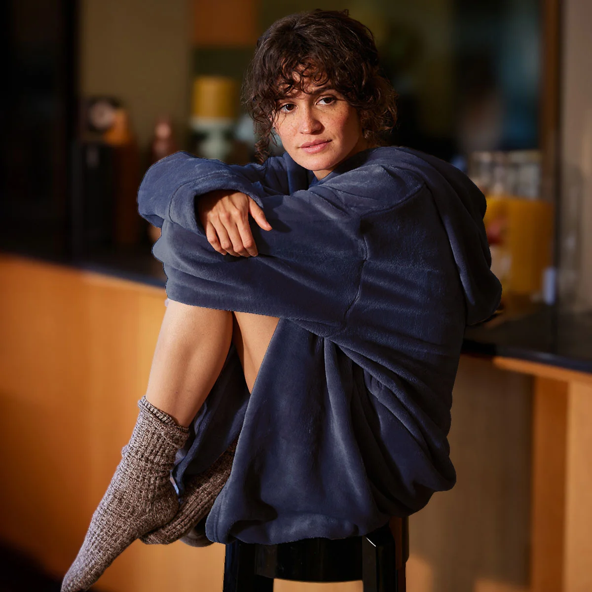 Plaidou polaire extra cocooning coloris bleu