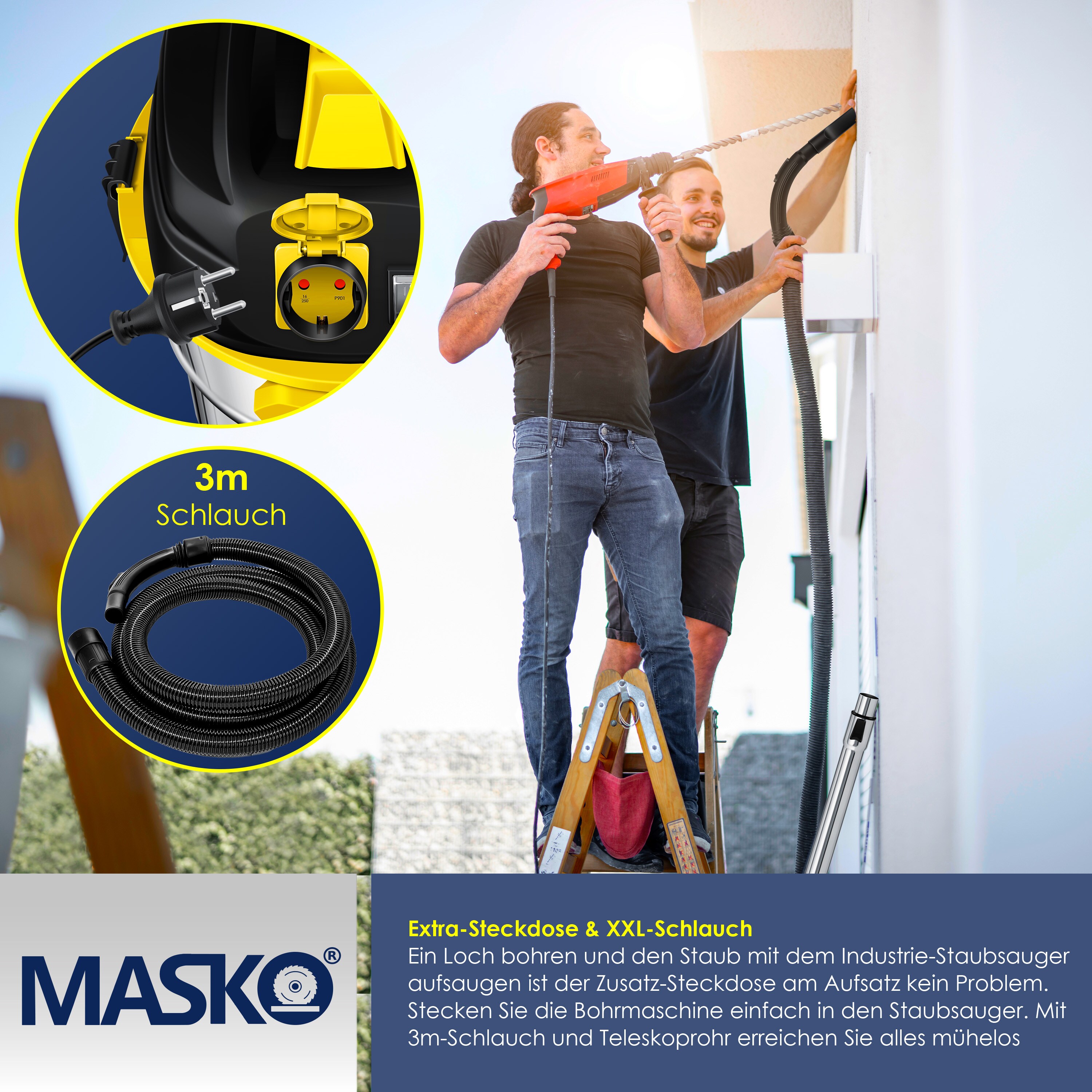 Masko® Industriestaubsauger Staubsauger Nass Trocken Sauger Edelstahl max. 1800W