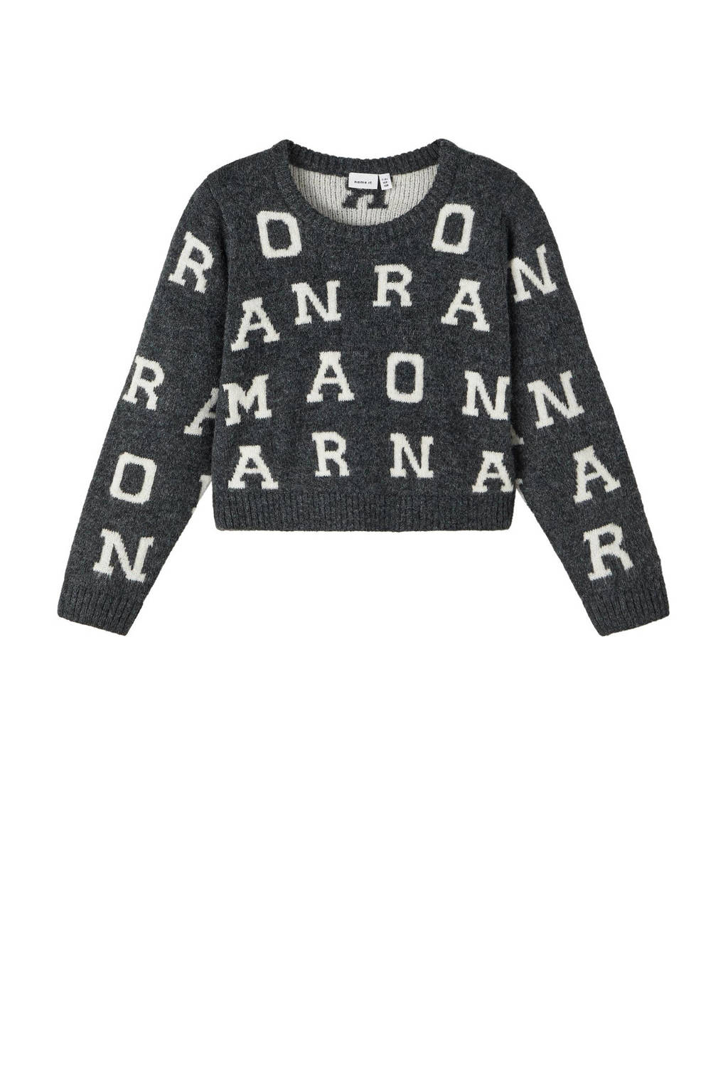NAME IT sweater NKFNEIFY met all over print donkergrijs