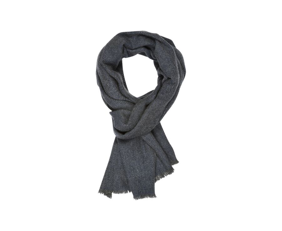 Écharpe Laine et Cachemire Chevrons Bleu Chiné