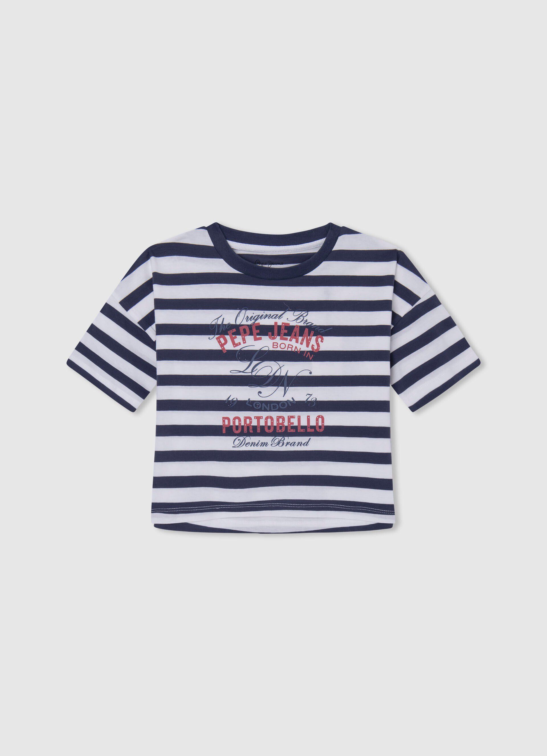 CAMISETA COM ESTAMPA LISTRADA - azul oceano