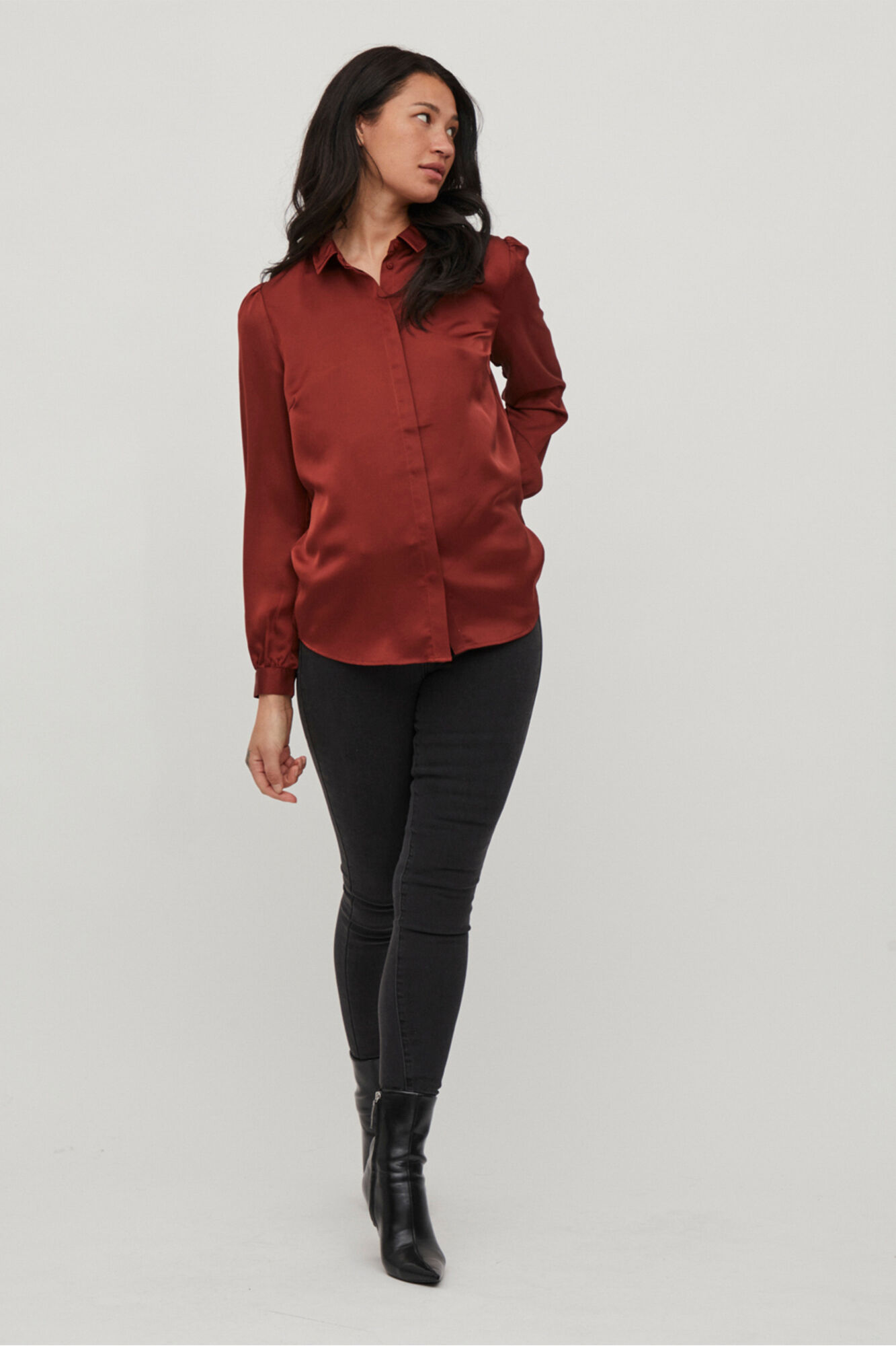 Camisa de cetim fluida - Vermelha