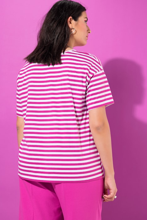 Ringelshirt, oversized, Halbarm, Herz Patch