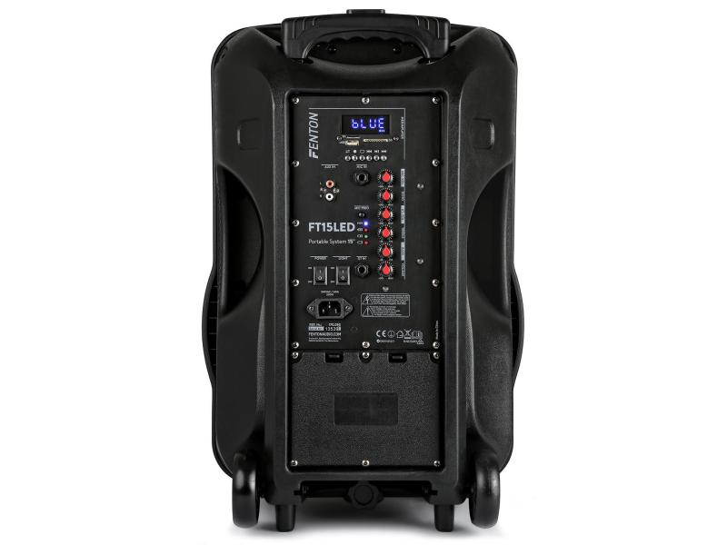Fenton Lautsprecher FT15LED Aktiv Trolley-Speaker Aktive Multifunktionsbox mit Akku und Lichteffekt