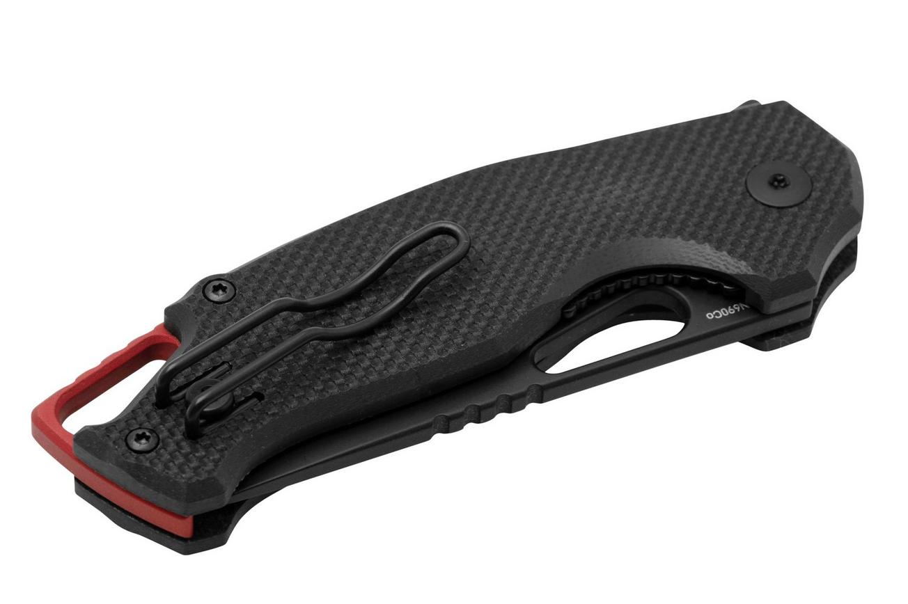 MKM Vincent VCN-GBB Black PVD N690CO, Black G10, Red Aluminum zakmes, Jesper Voxnaes design