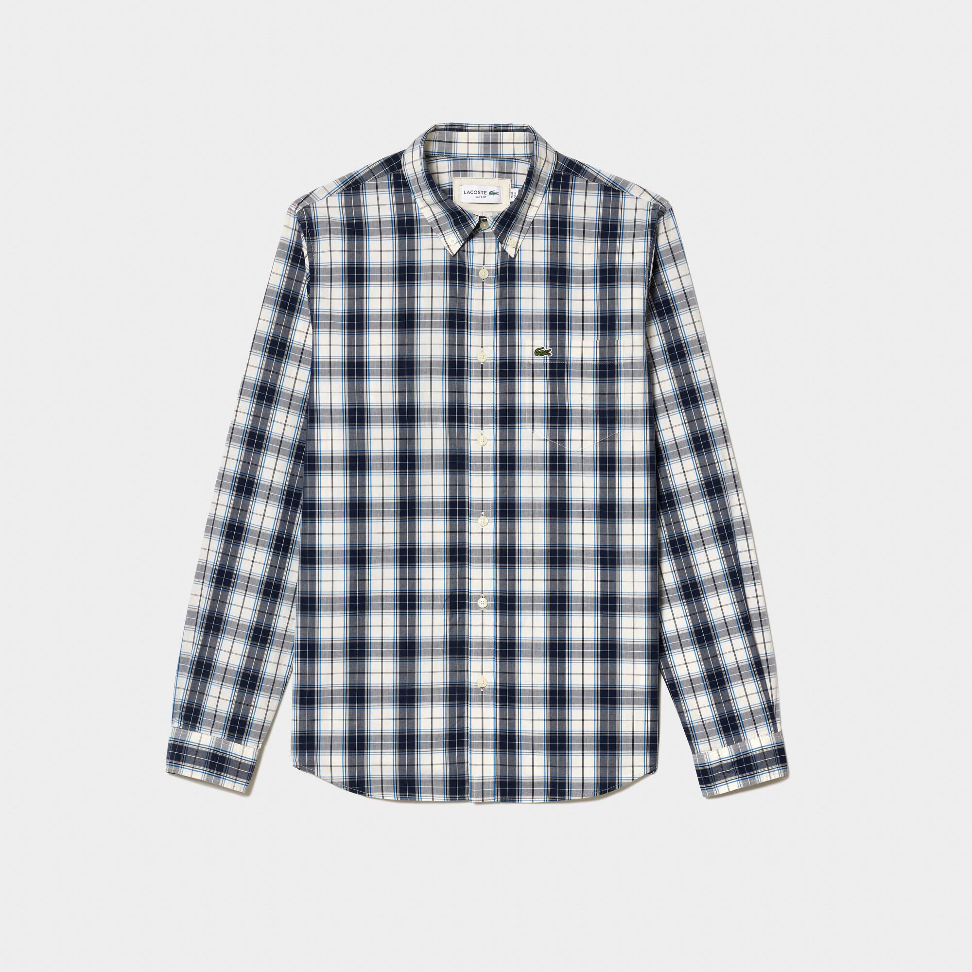 Stretch-Hemd mit Karomuster Lange Armel - Weiss - Lacoste - Herren