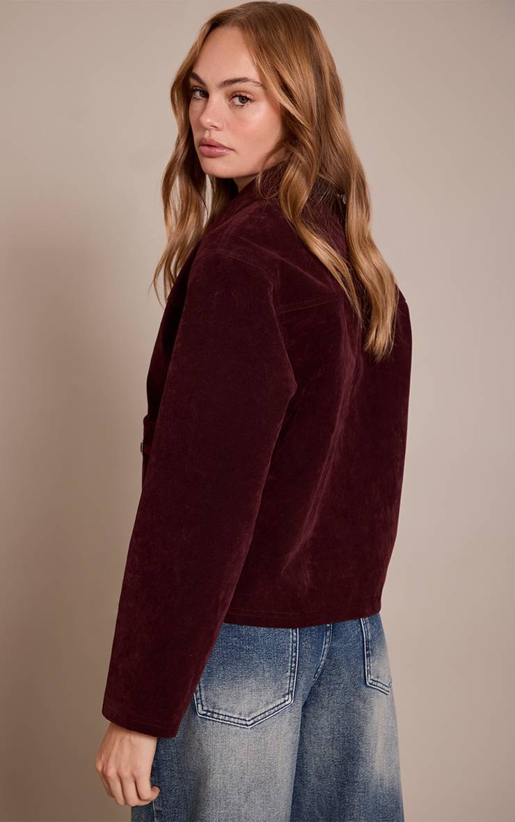 Rouge Bordeaux Veste En Faux Suède Avec Poches À Détails