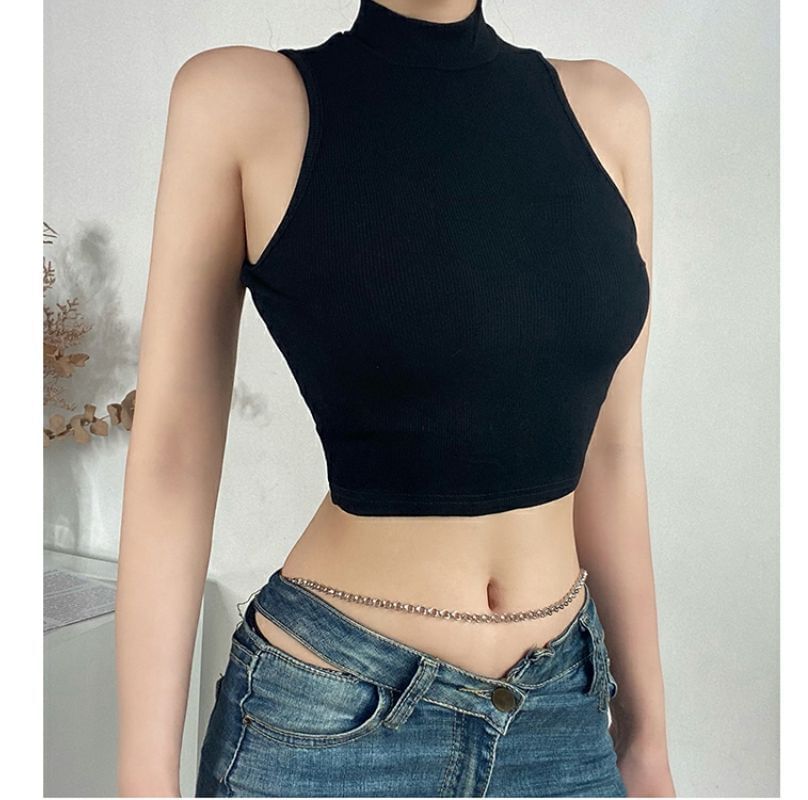 Hevnir - Tanktop met lage hals en effen crop top