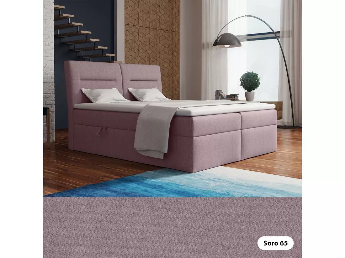 LE LIT BOXSPRING Moderno avec coffres de lit et surmatelas, en tissu Soro 65 (violet sale), 200x200 cm.