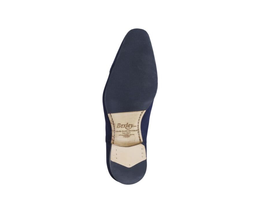 Richelieu homme velours marine semelle cuir avec patin - STRESA PATIN