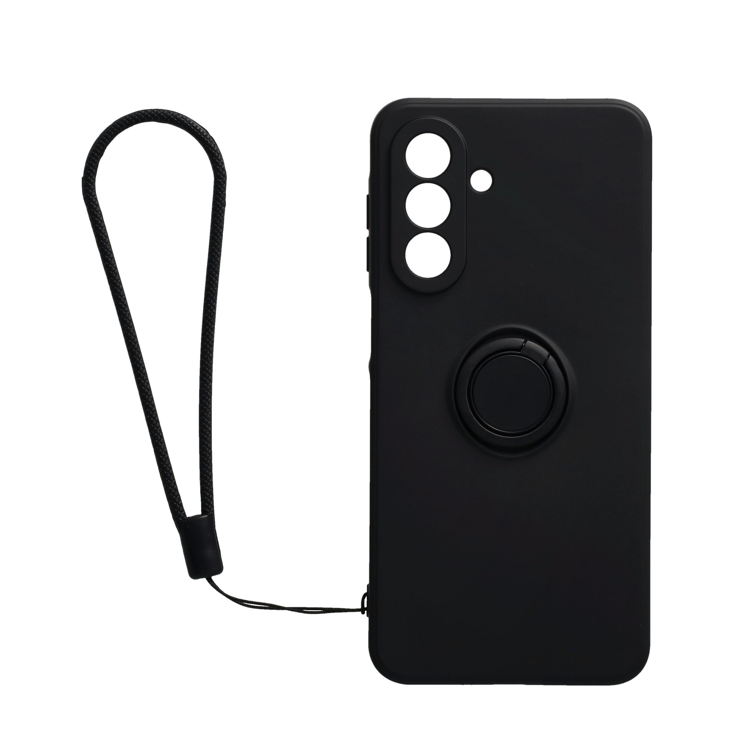Samsung Galaxy A17 Silikon Case Hülle mit Kameraschutz   Kickstand Haltering - Schwarz