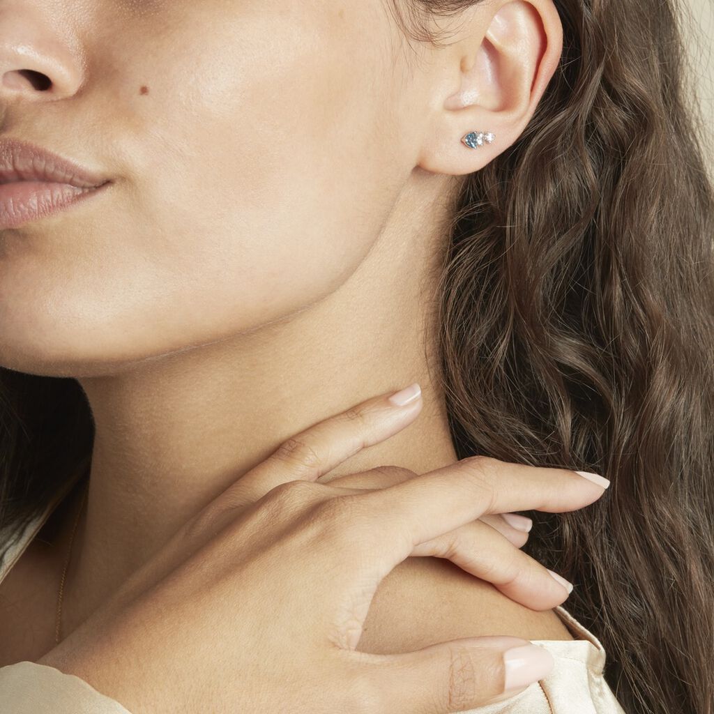 Boucles D'oreilles Lauressa Or Blanc Topaze Bleu Oxyde