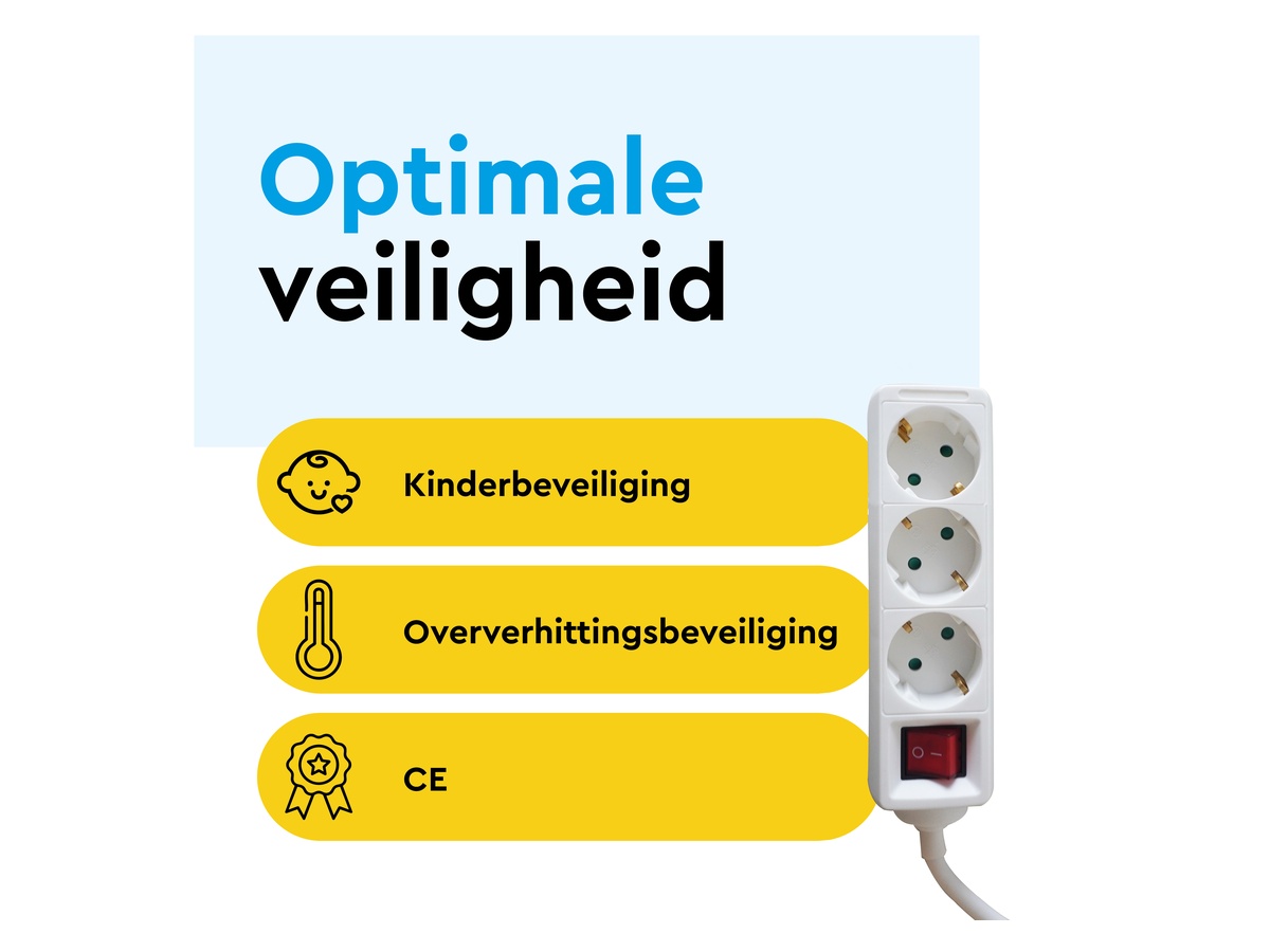 BRASQ 3 meter 3-voudige stekkerdoos met schakelaar - White
