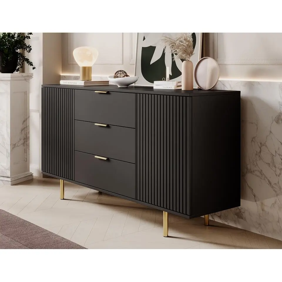 Meubella - Dressoir Nicola - Mat zwart - 150 cm