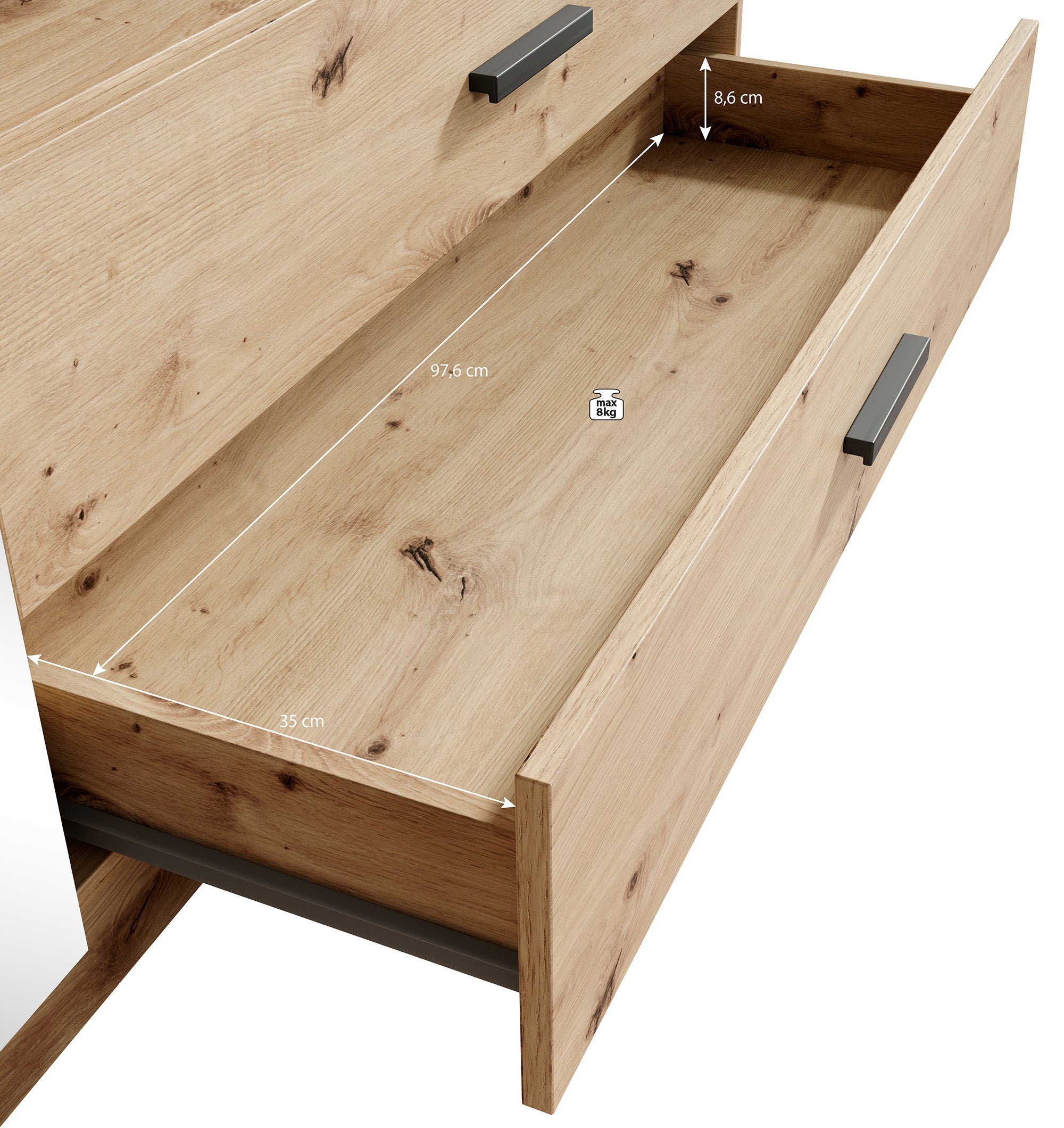 Meubella - Kledingkast Tobin - Eiken - 158 cm - Met spiegel
