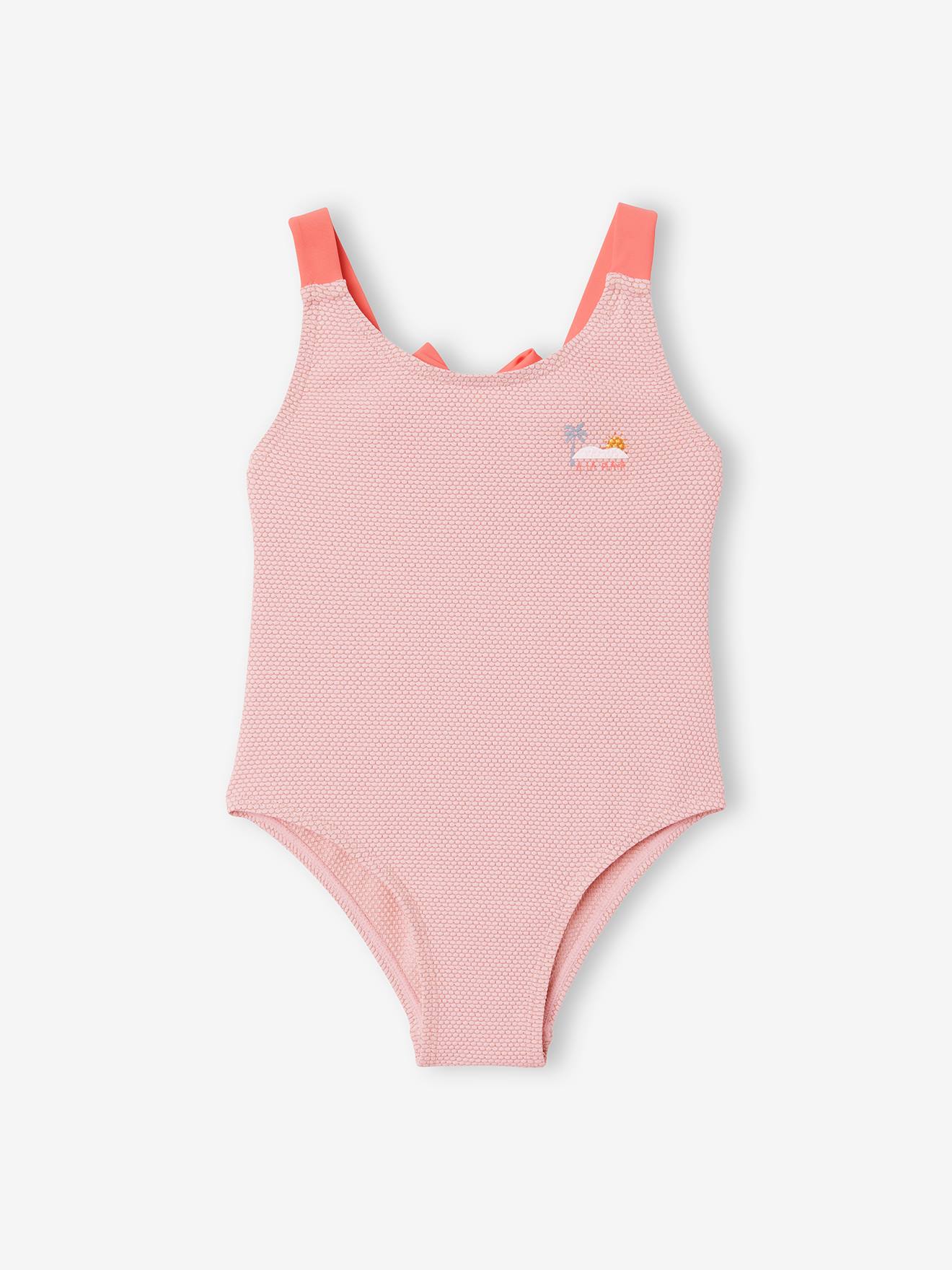 Maiô rosa escuro liso para meninas, com estampas, ideal para praia.