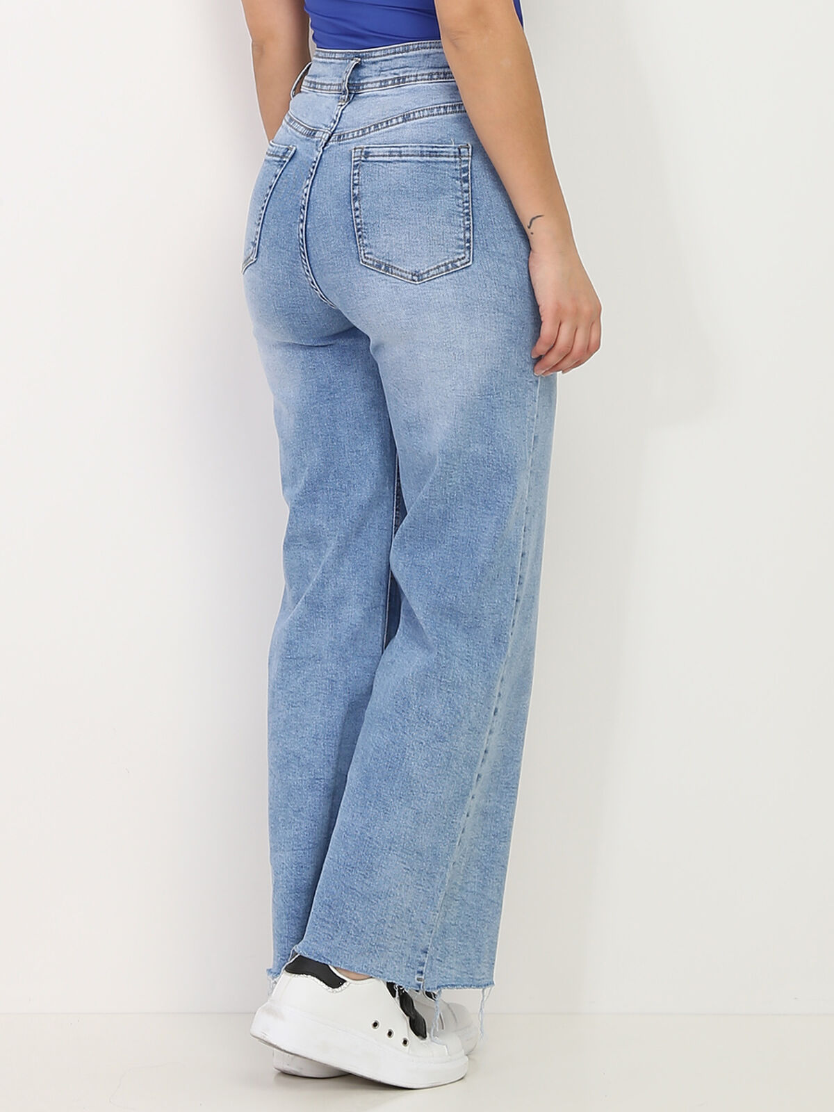 Jeans wide leg à taille haute- Bleu