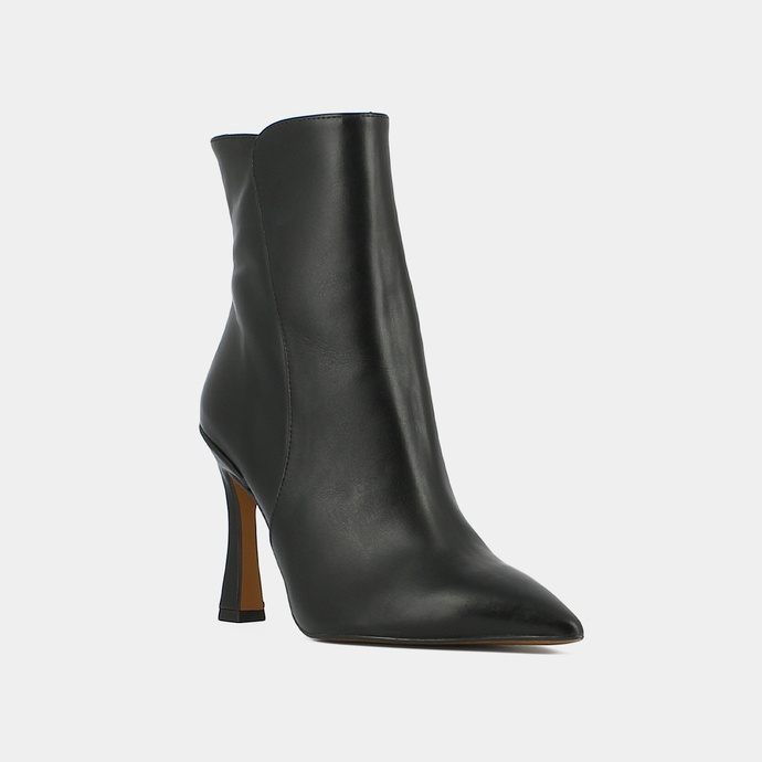 Boots à talons hauts et coutures apparen...  en cuir noir
