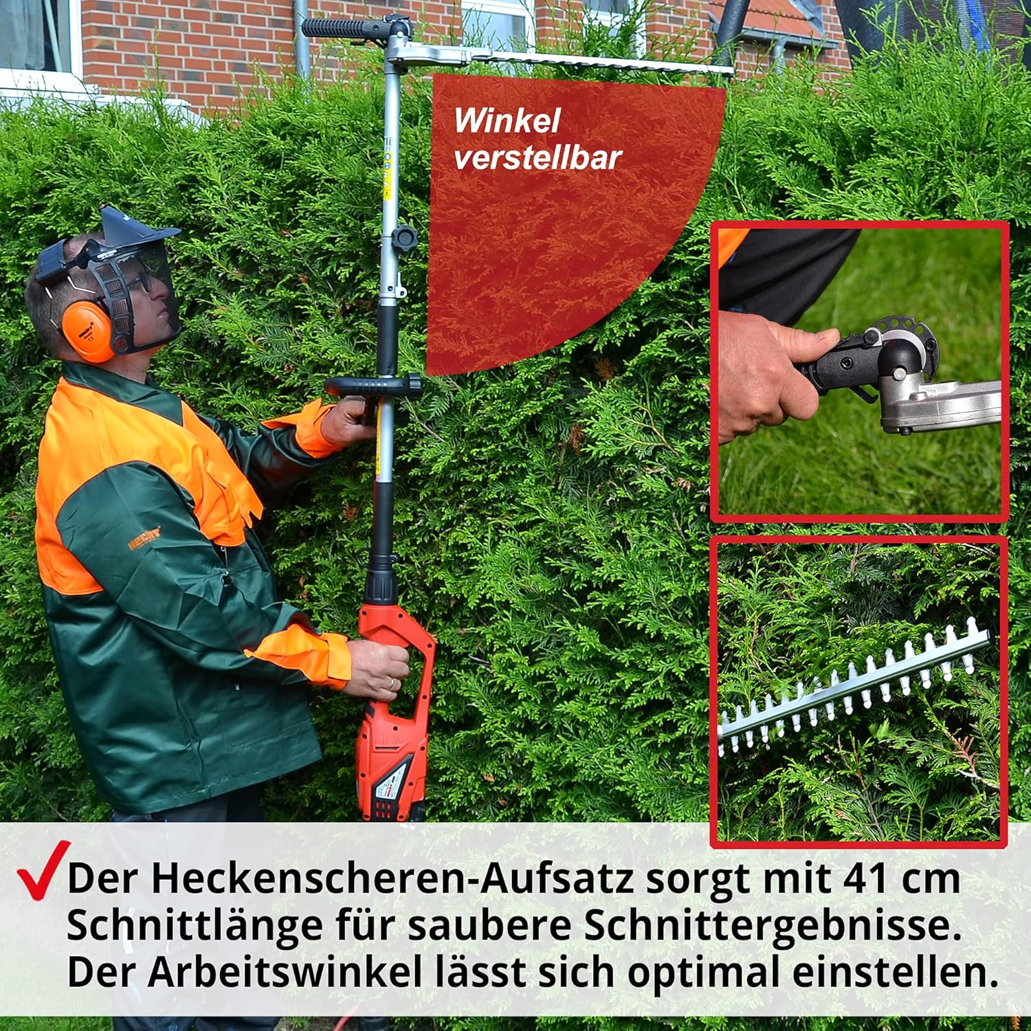 HECHT 3 -IN-1 Elektro Multifunktionsgerät – Rasentrimmer, Hochentaster und Heckenschere in Einem – 900 Watt Starke Gartenwerkzeuge im Set mit Verlängerung für den Garten (Hecht Multitool Rot)