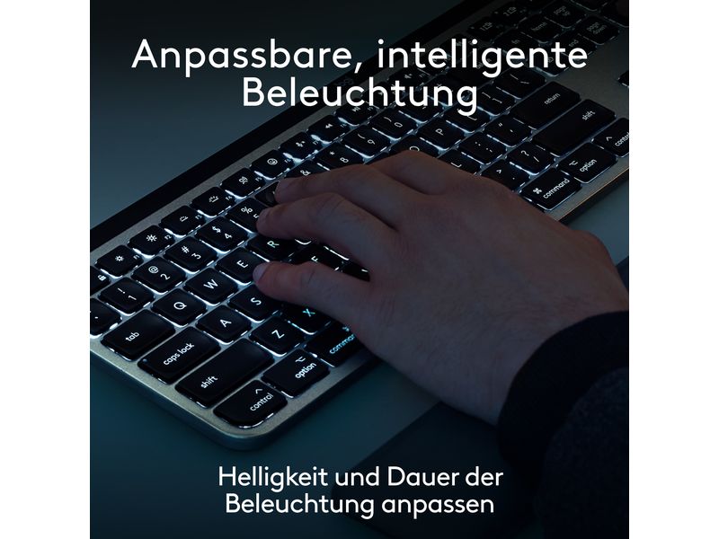 Logitech Tastatur-Maus-Set MX Keys S Combo for Mac QWERTZ ( Komfortables QWERTZ (DE) Tastatur- und Maus-Set mit Multi-Device Kopplung und intelligenter Tastaturbeleuchtung – Entwickelt für Mac