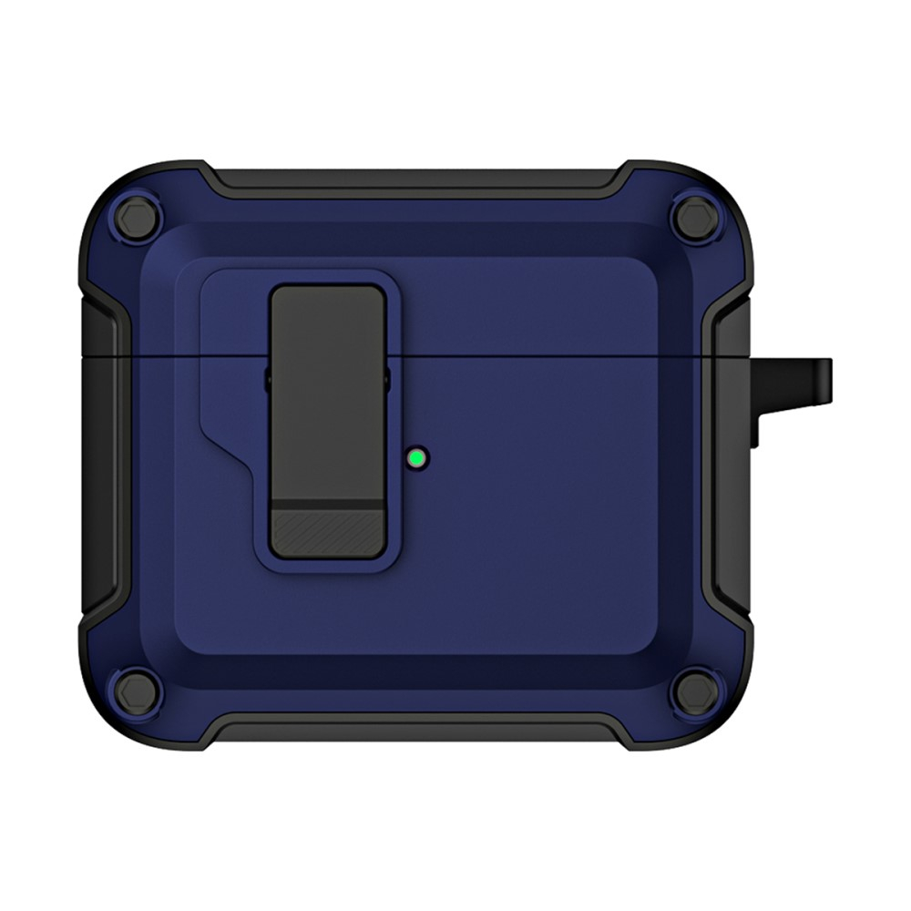AirPods (3. Generation) Hybrid Hardcase Schutzhülle mit Verschluss   Karabinerhaken - Schwarz / Blau