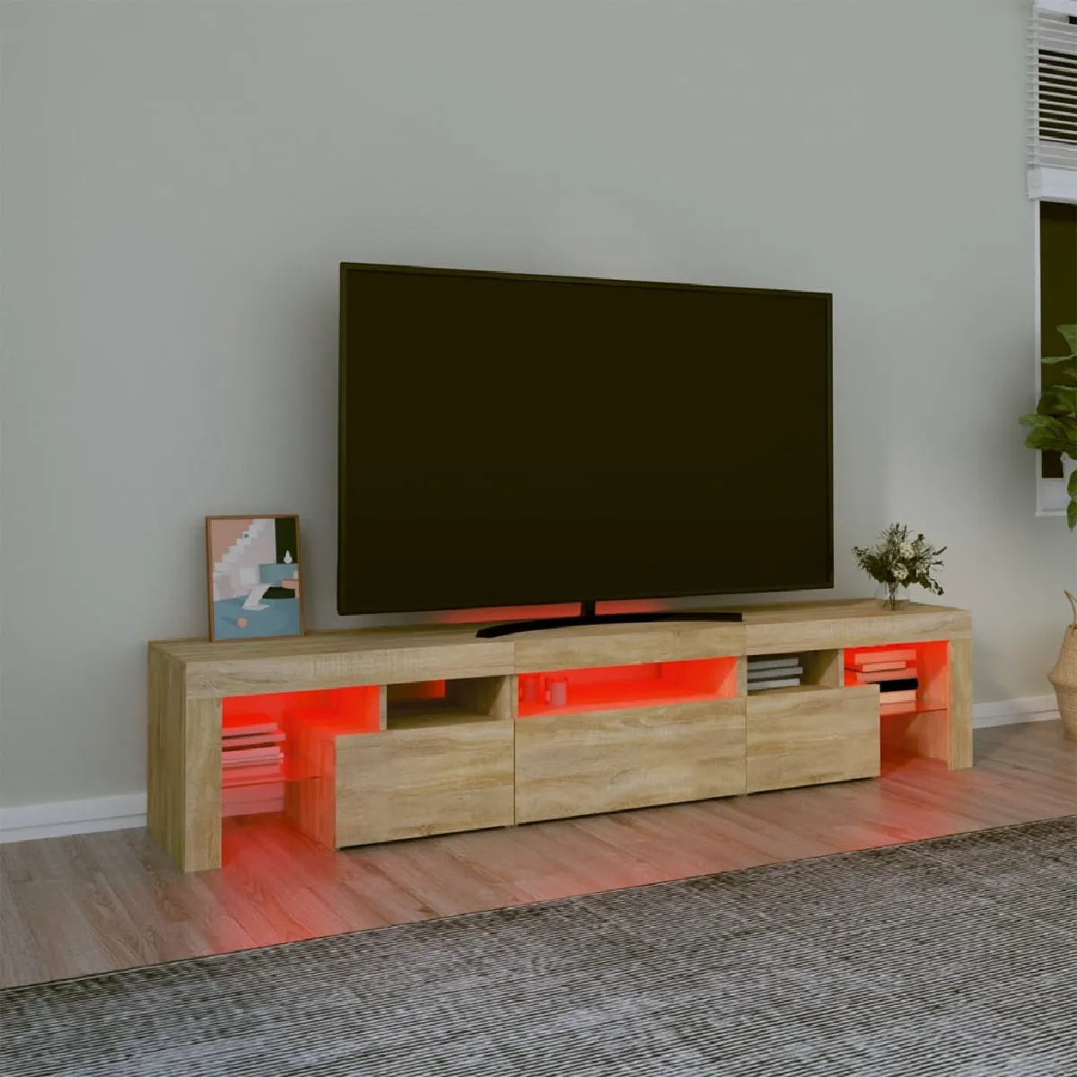 vidaXL Meuble TV LED 200 cm - Chêne sonoma