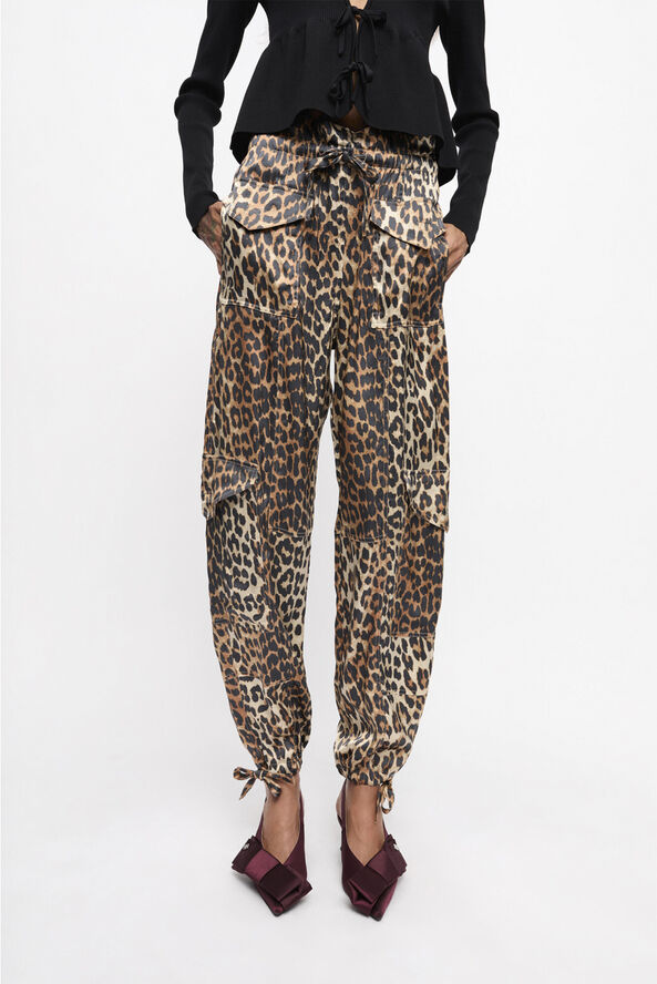 Ganni Printed Satin Pants Leopard