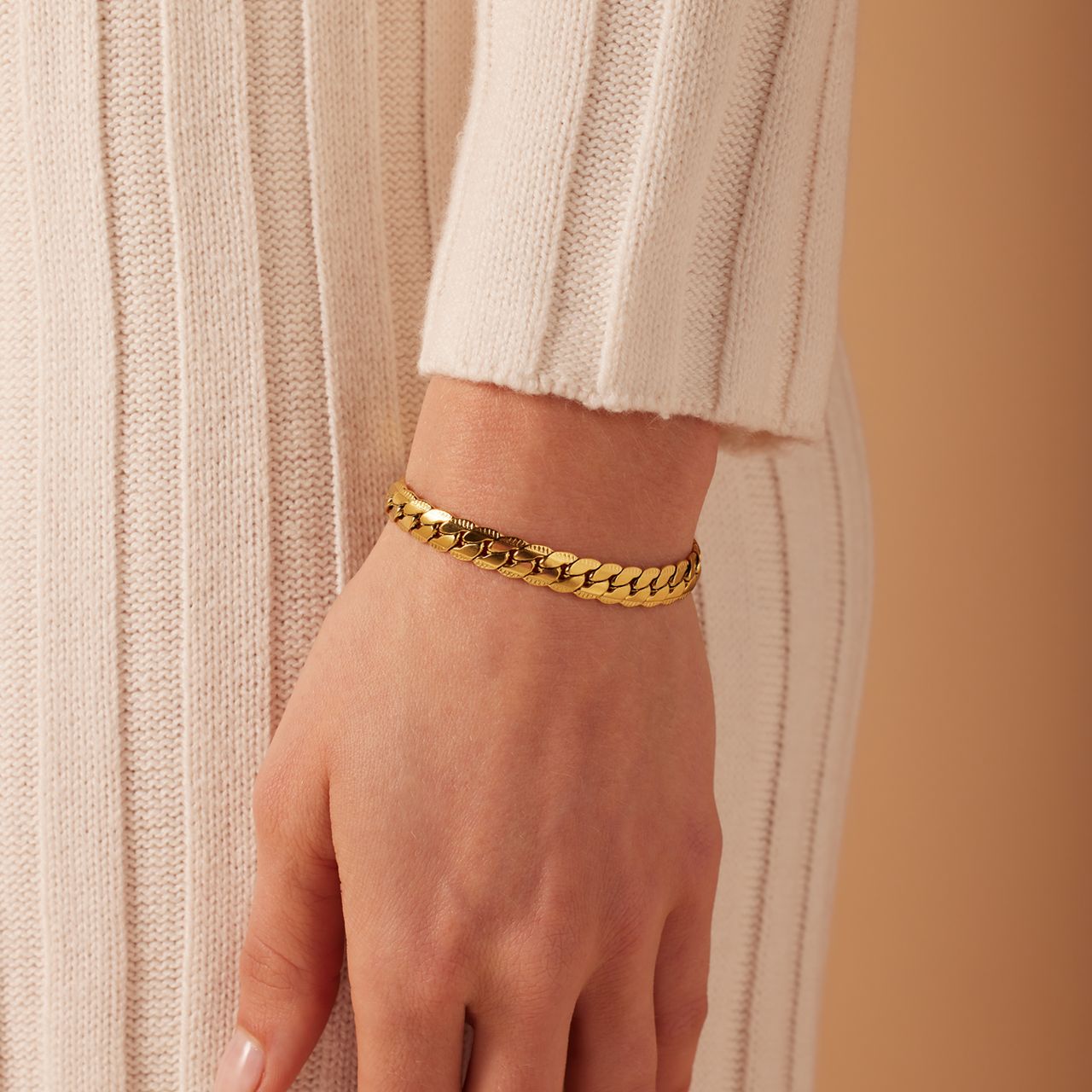 Stalen goldplated armband met gourmetschakel