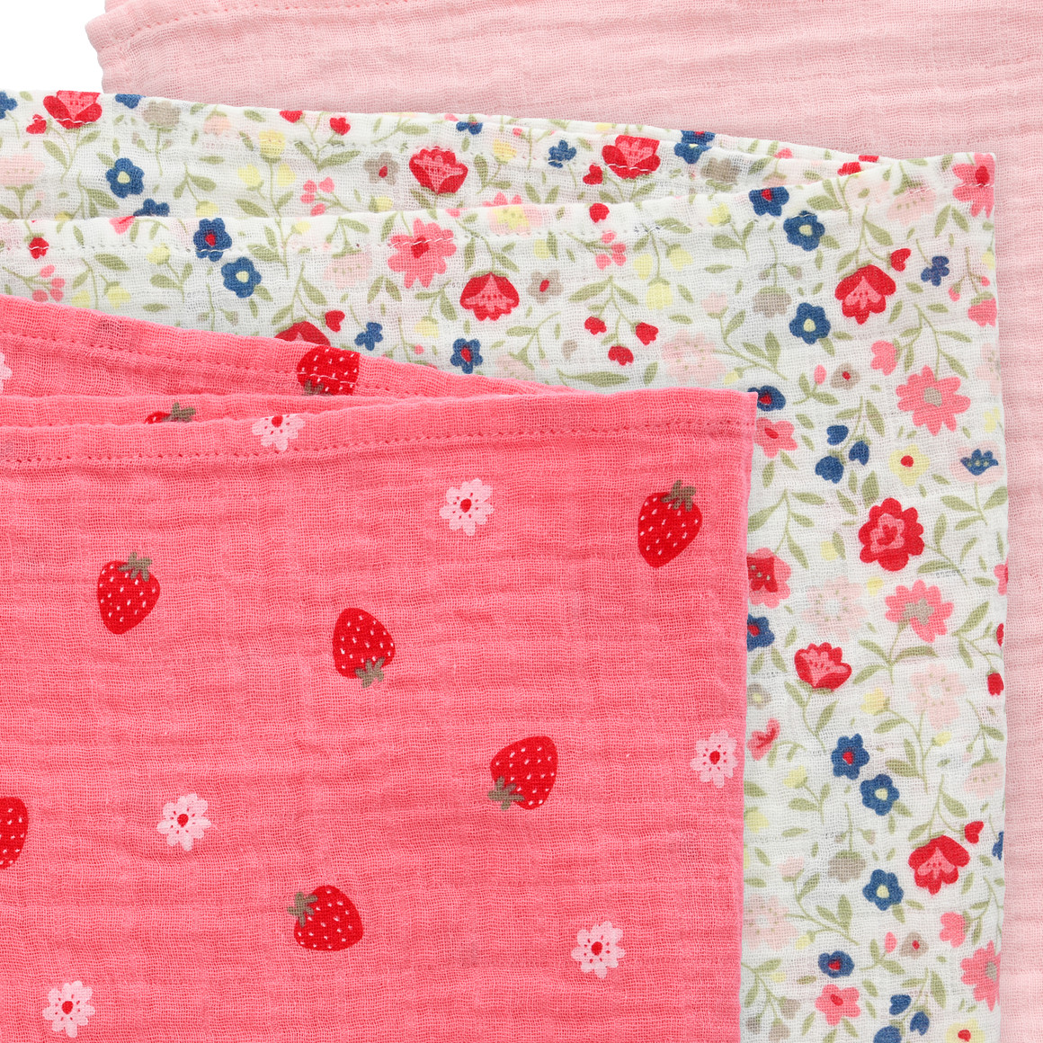Topomini 3 Musselintücher mit verschiedenen Motiven rosa / weiss / pink
