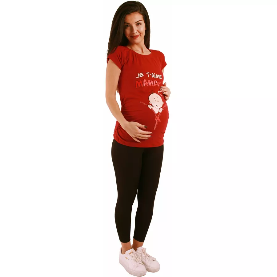M.M.C. Umstandsshirt Je t’aime maman mit Motiv Weinrot