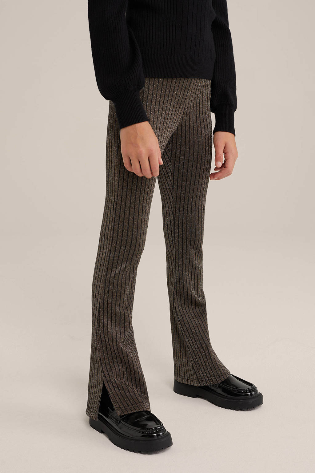 WE Fashion gestreepte legging zwart/goud