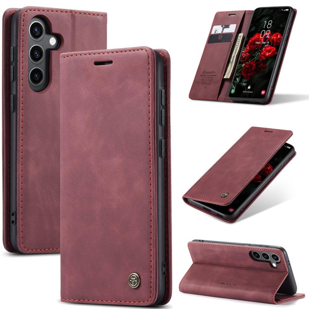 Samsung Galaxy S25 Leder Tasche Flip Wallet Etui mit Kartenfächern - Dunkelrot
