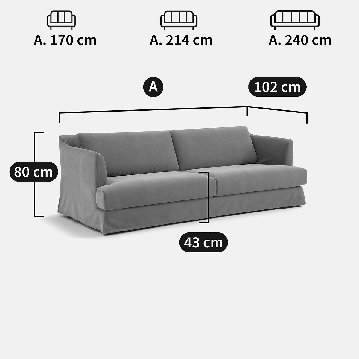 LA REDOUTE INTERIEURS<br>Sofá de veludo de 3, 4 ou 5 lugares MONZELLA