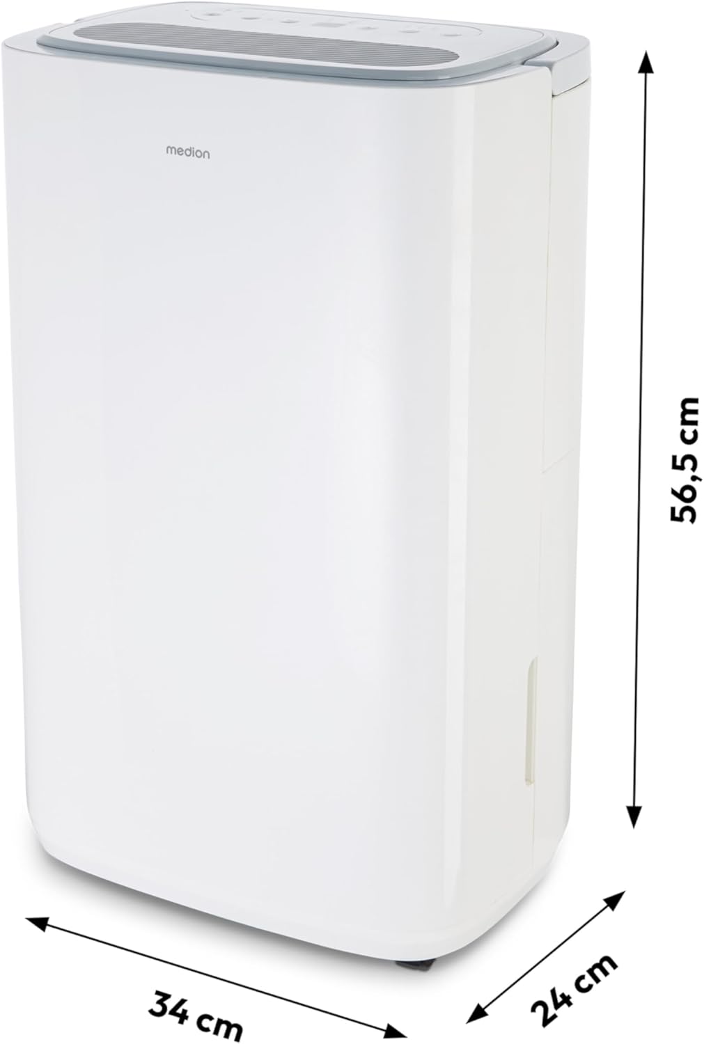 MEDION DH20 Luftentfeuchter elektrisch (bis zu 100m³ (20m²), 20Liter/24h, 43db leise, elektrischer Raumentfeuchter, Normalbetrieb, Wäschemodus, Ventilatorbetrieb, Timer, Bodenrollen, Entfeuchter)