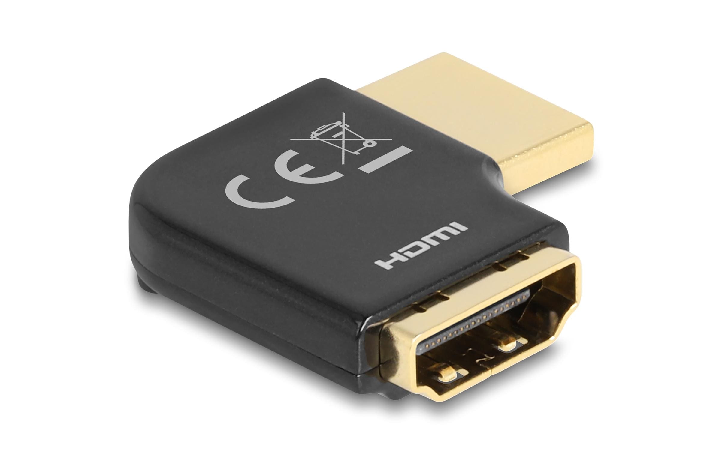 Adapter 90° links gewinkelt, 8K 60 Hz HDMI - HDMIDelock HDMI Adapter Stecker zu Buchse 90° links gewinkelt 8K 60 Hz Metall