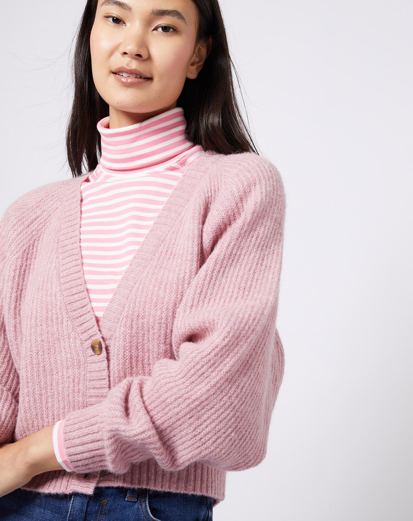 Esprit Cardigan court en Laine & Alpaga mélangés rose clair