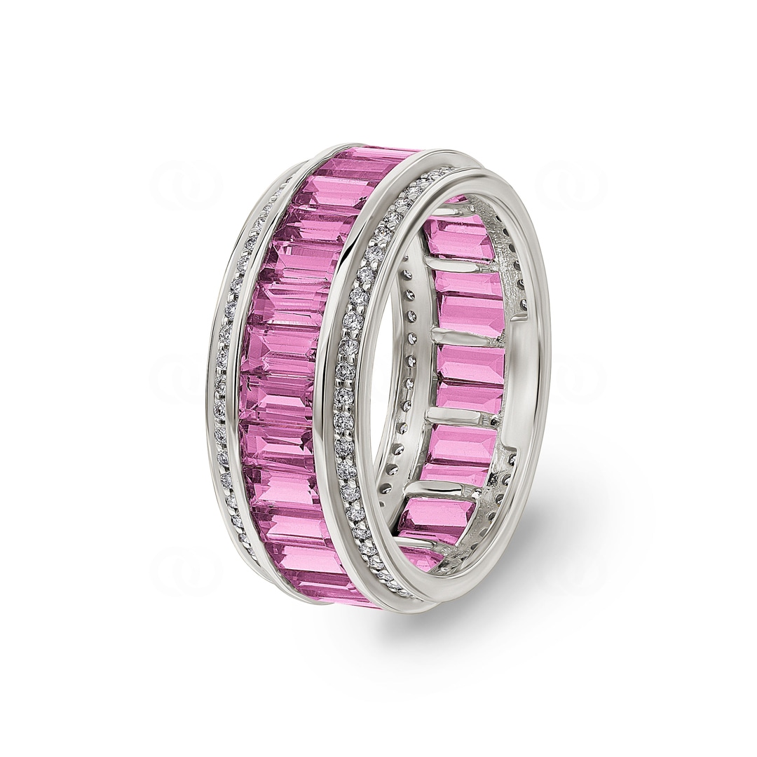 Ring 750/18 K Weissgold mit pinken Saphiren & Diamanten 0.41 ct H/si
